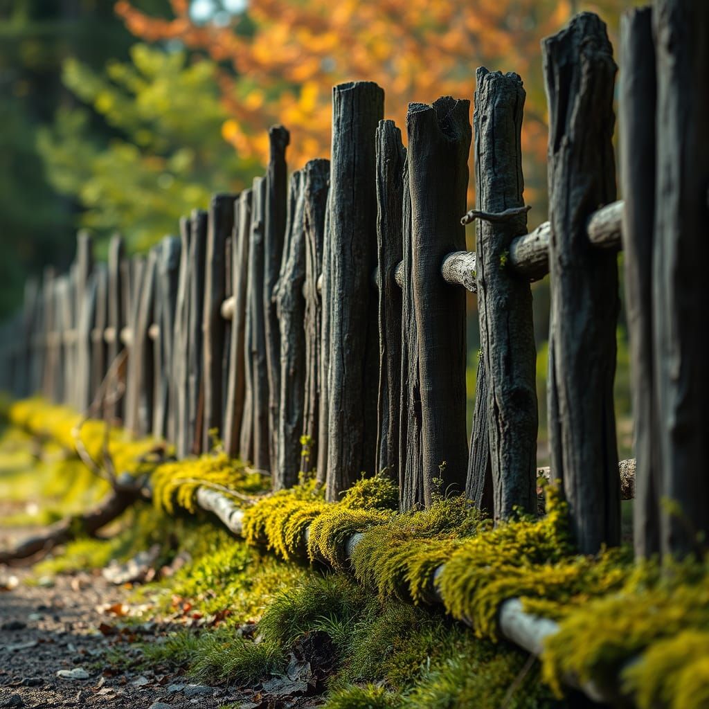 Hyperrealistic Old Cedar Fence with Moss and Lichen