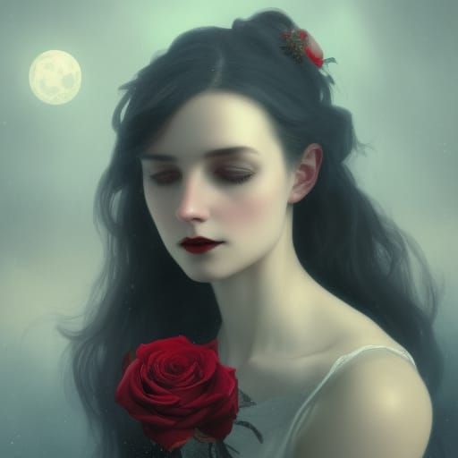 Eerie Gothic Portrait of Sad Woman with Roses