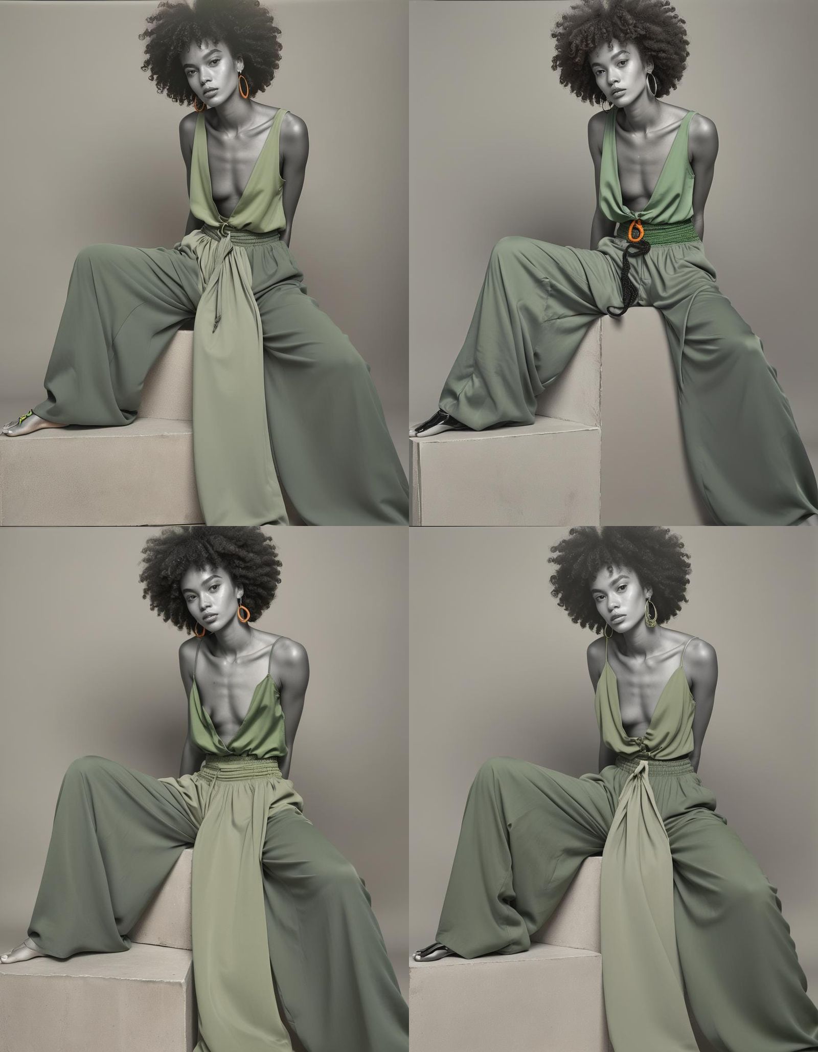 Model in Baggy Palazzo Pants with Afro