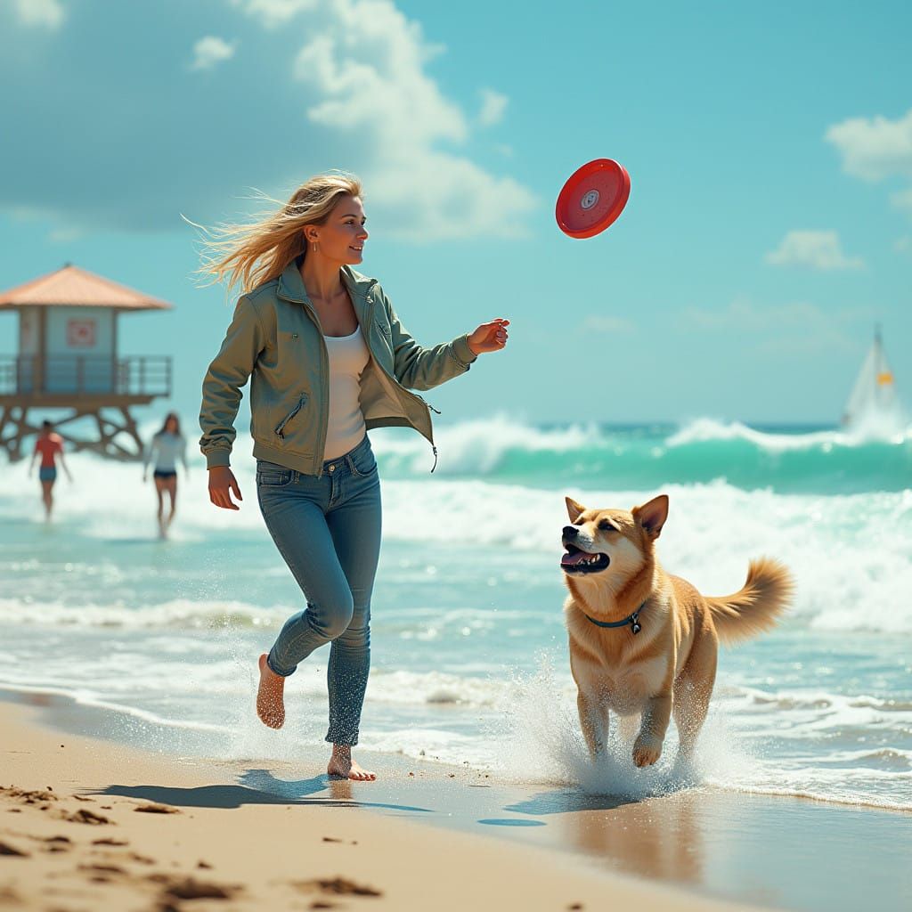 Elegant Beach Scene in Photorealistic Style