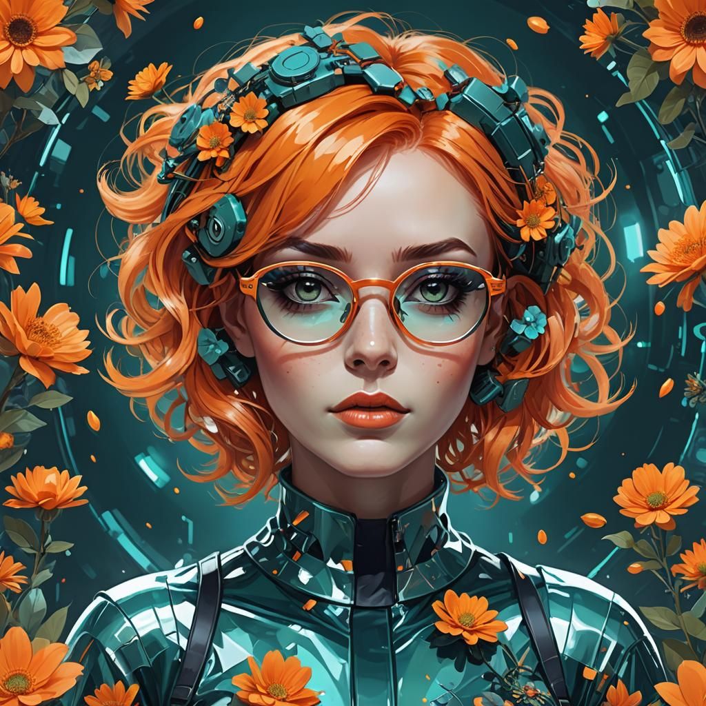 Girl with Orange Hair in Futuristic Digital Art