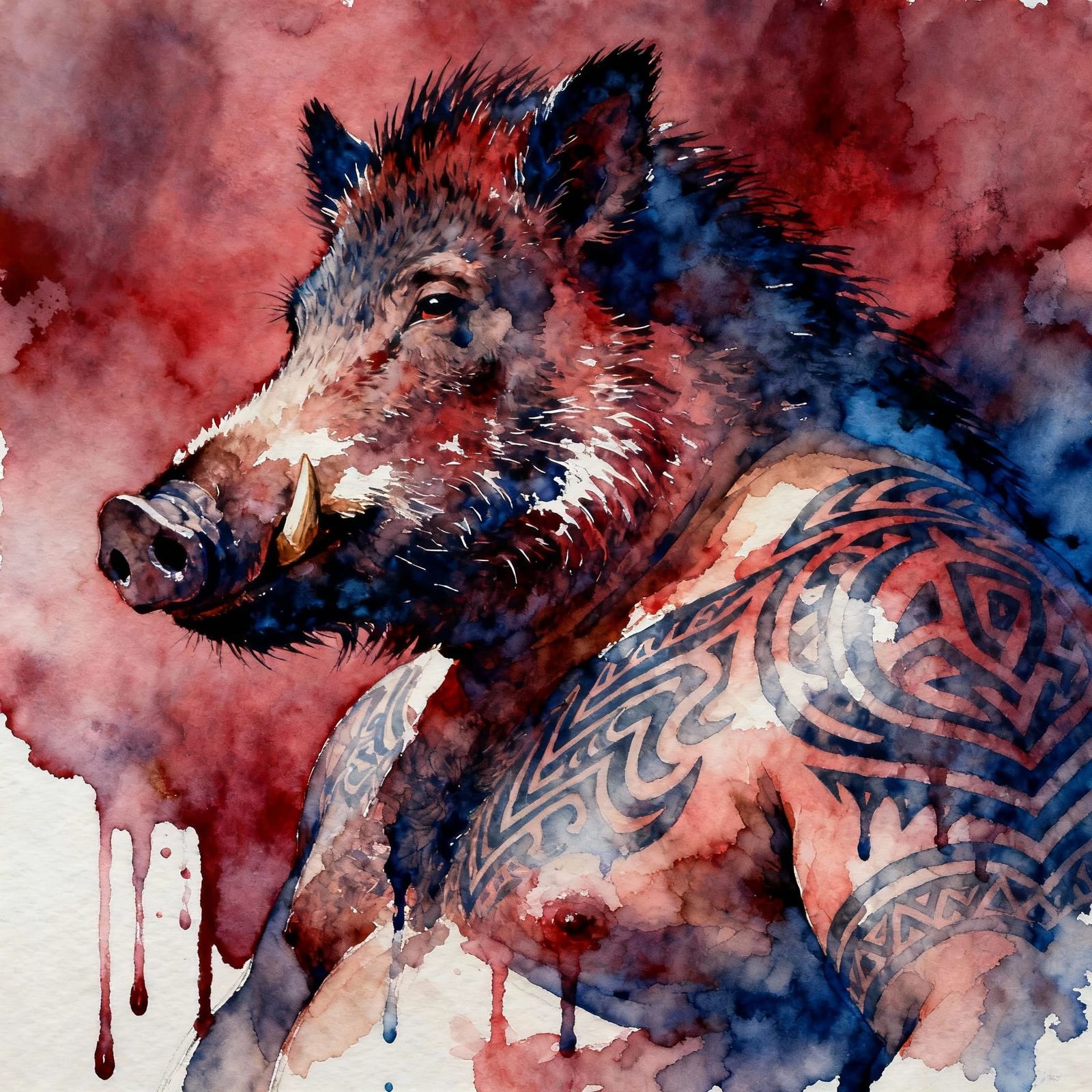 Acid Wash Portrait of a Wild Boar Man