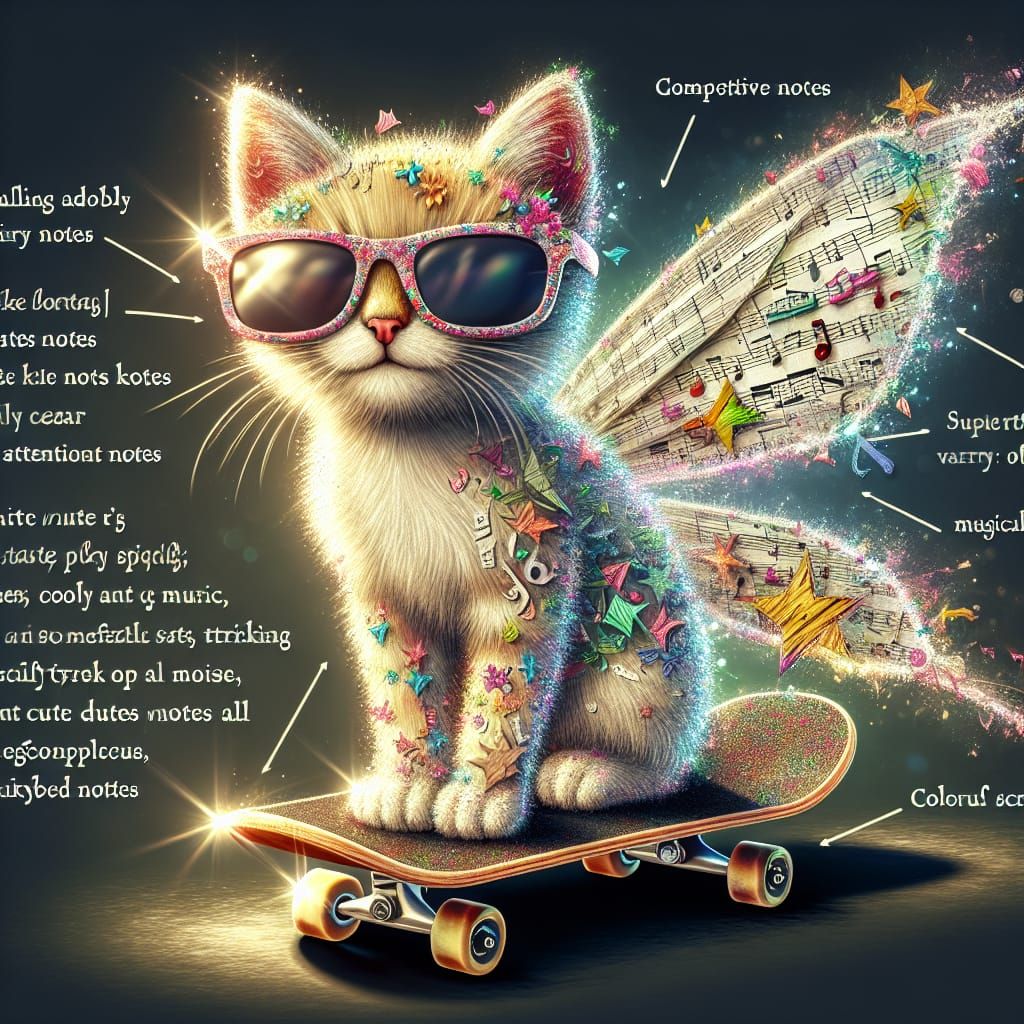 Note Kitten Rides Skateboard in Splash Art Style