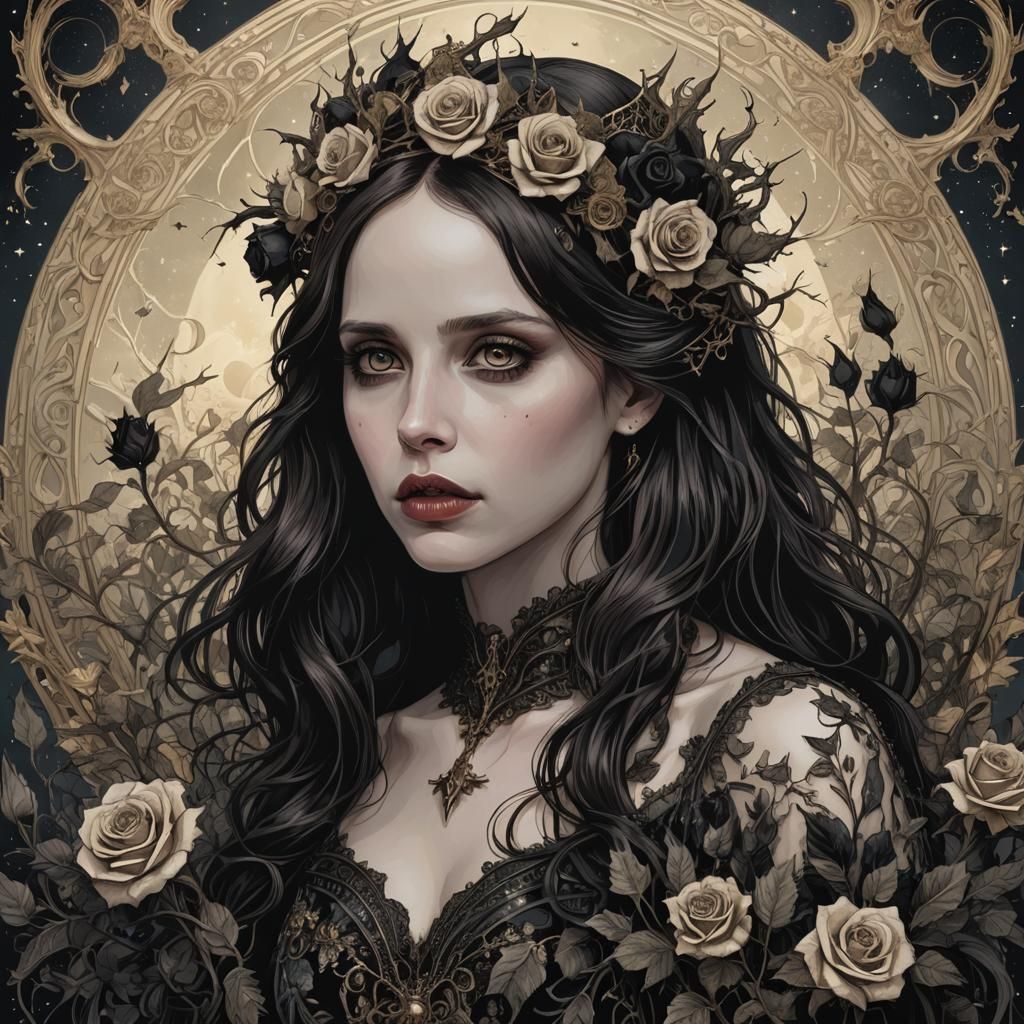 Vampire Queen with Roses in Gothic Dark Fantasy