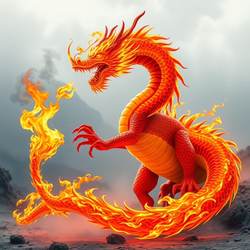 Majestic Fire Dragon in Fiery Landscape