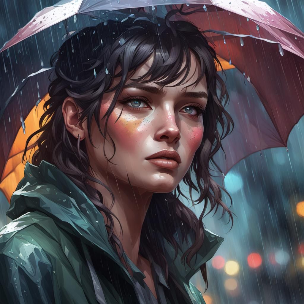 Rainy Portrait of a Girl in Hyperdetailed Style
