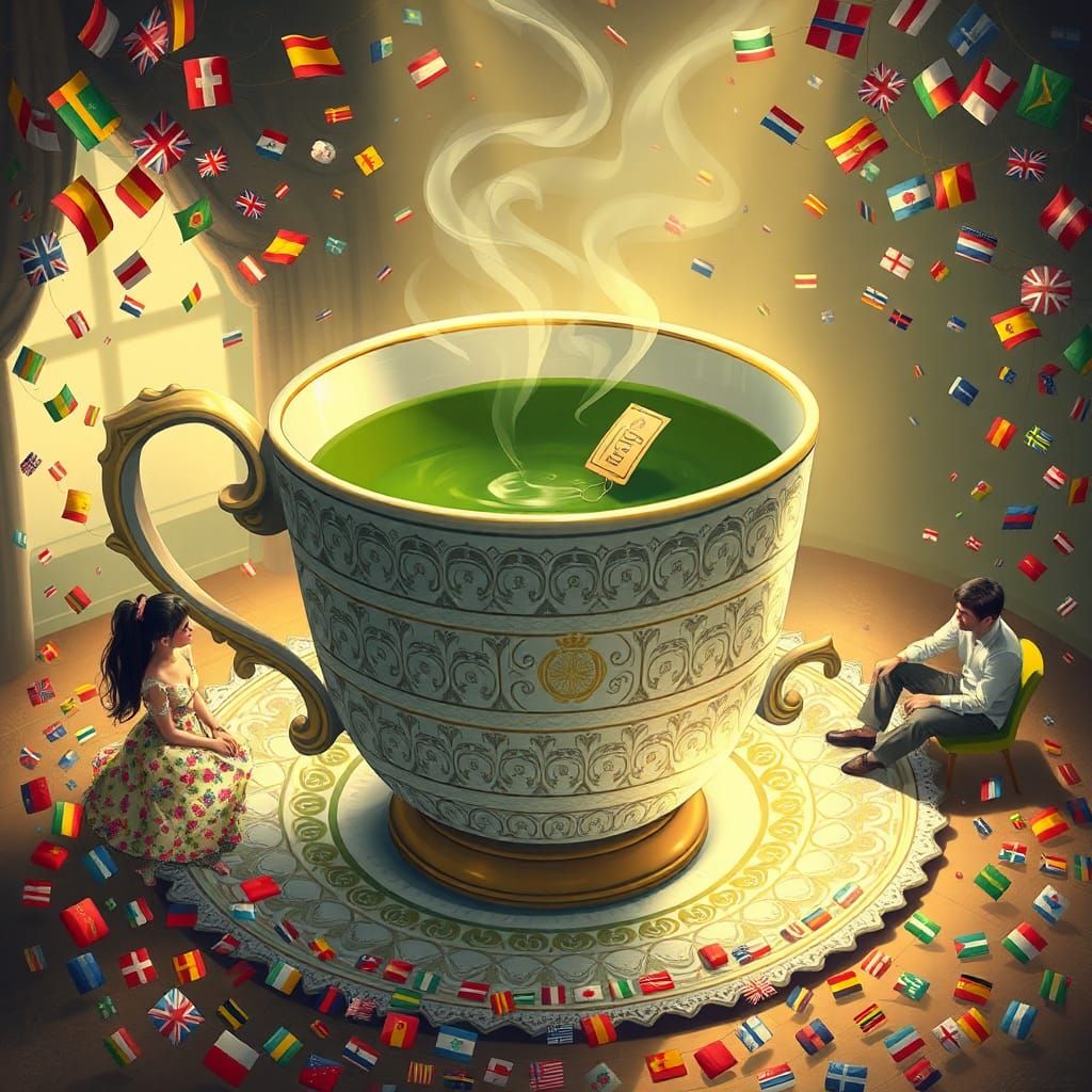 Giant Teacup with Flags: Whimsical Tea Party