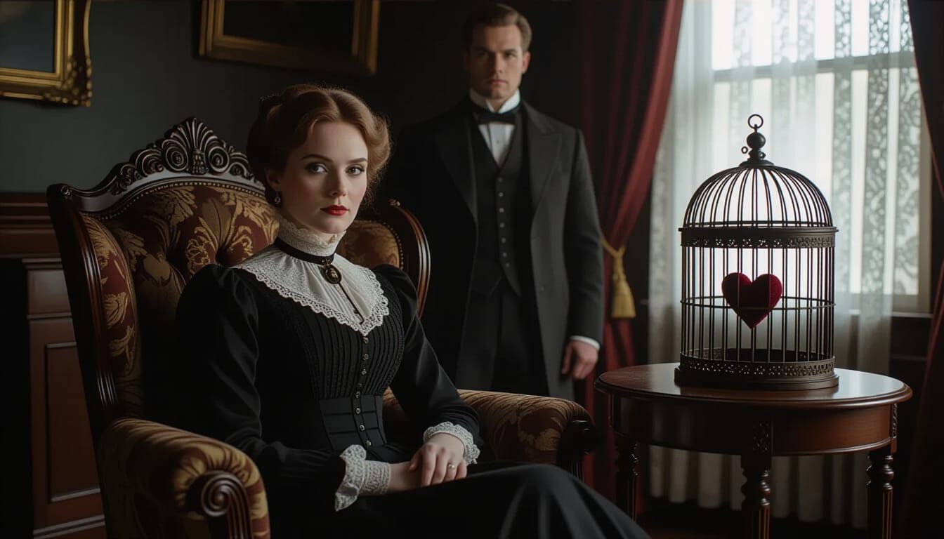 Victorian Woman in Armchair, Cinematic Film Still