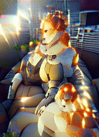 Queen Elizabeth I with Corgi in Synthwave Style