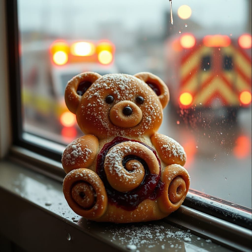 Teddy Bear Pastry in Melancholic Ambiance