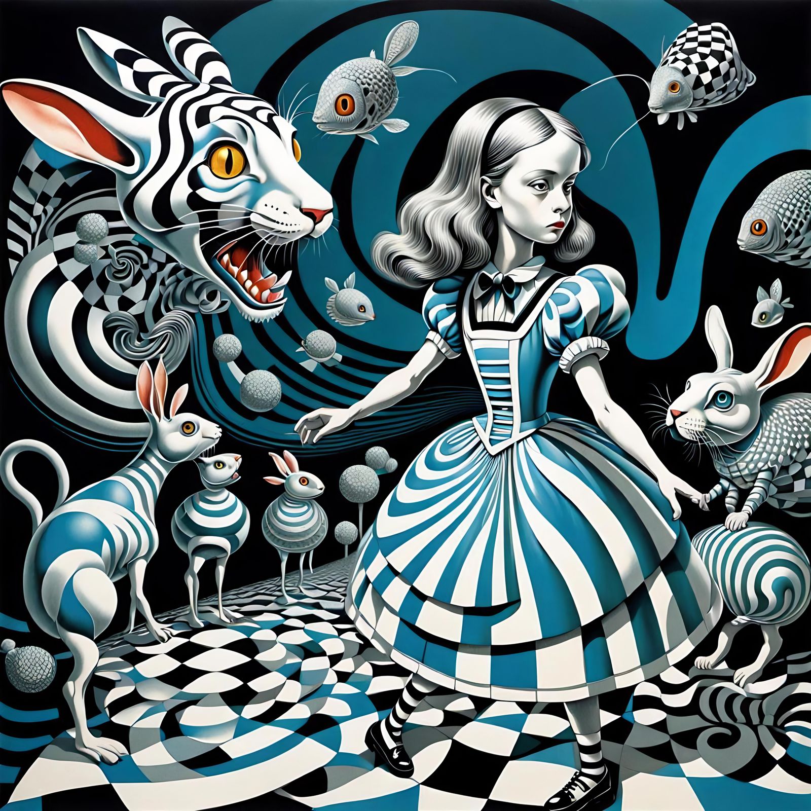 Surreal Optical Illusion: Alice in Wonderland