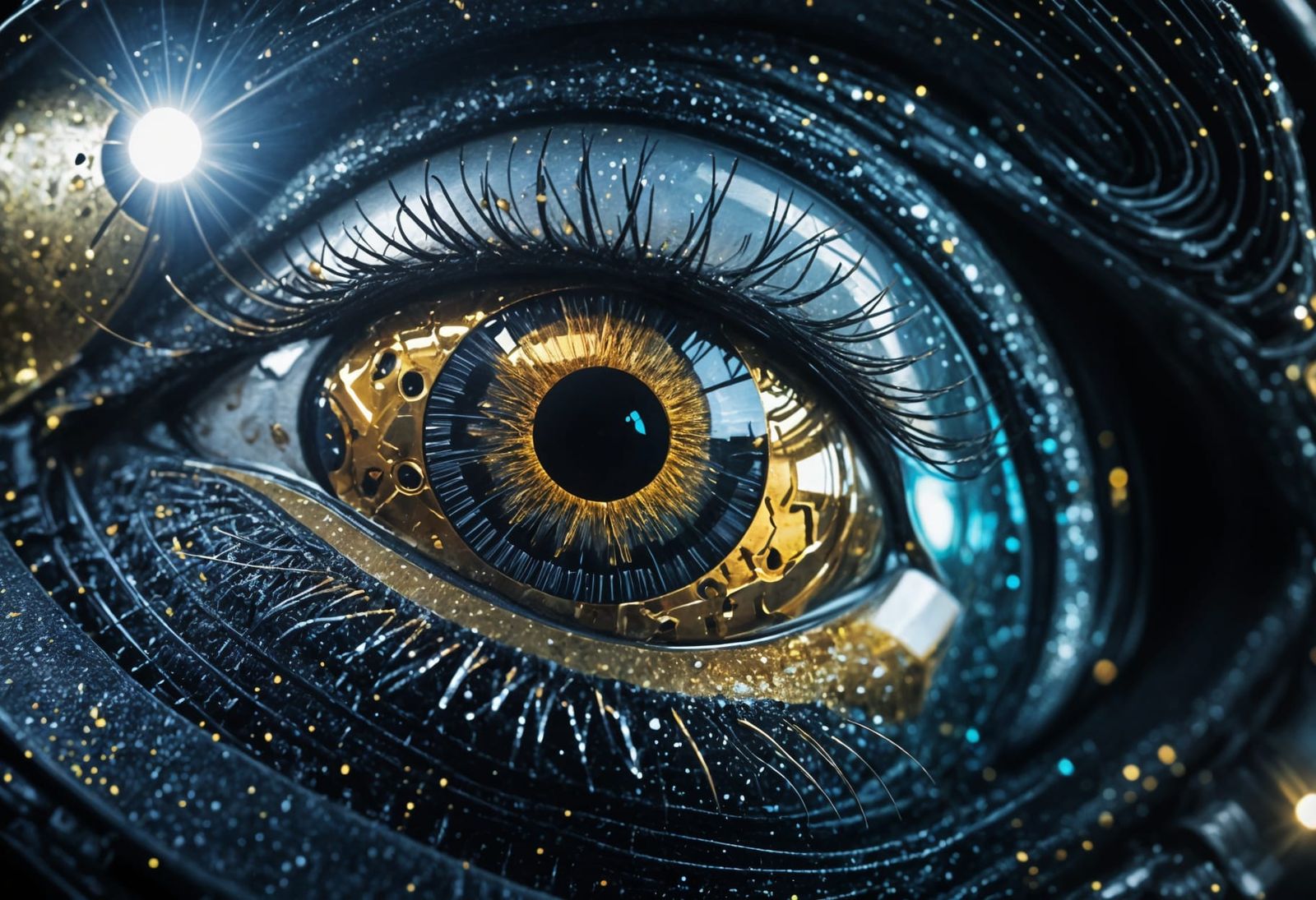 Surreal Metallic Eye with Golden Iris