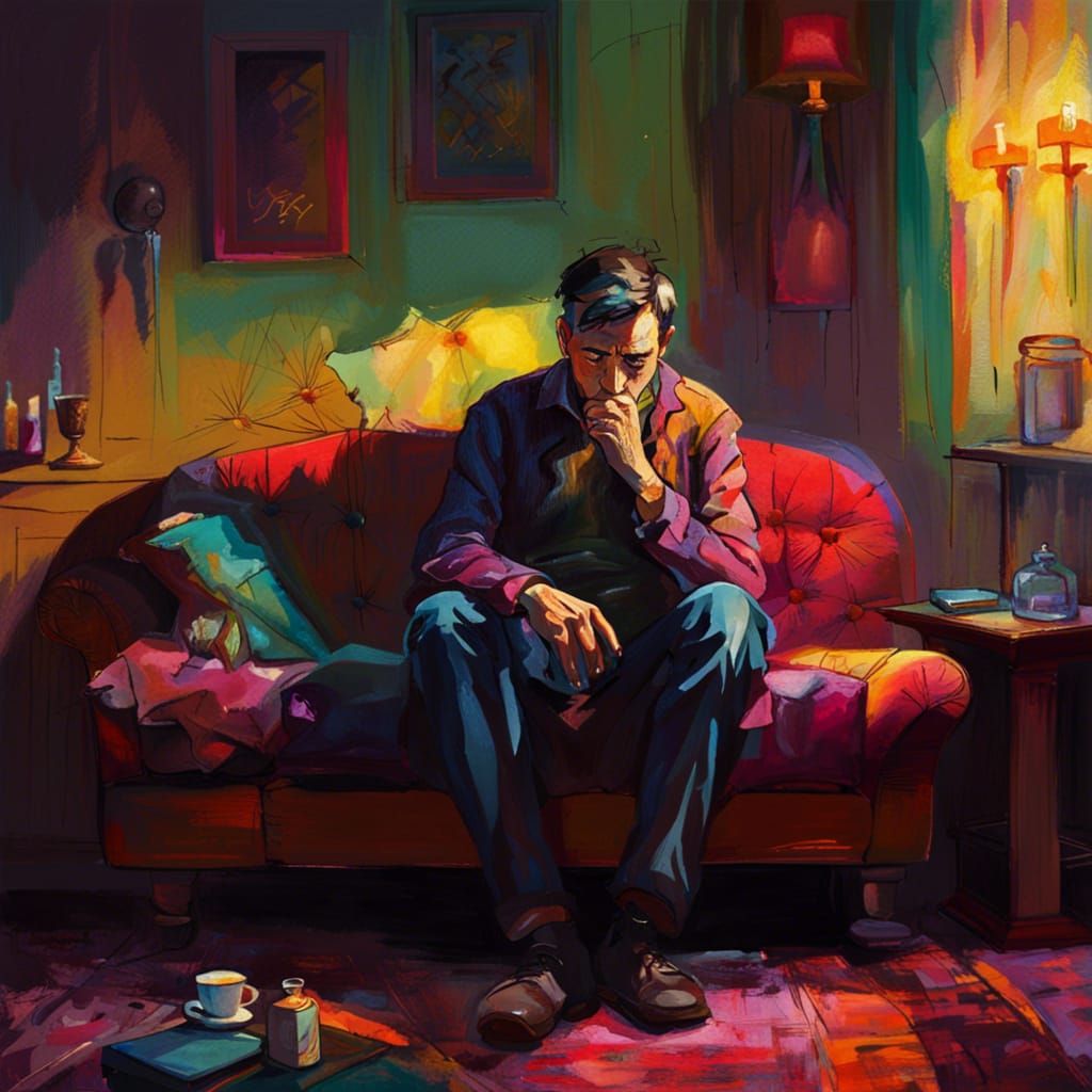 Lonely Man's Grief in Hyperrealistic Style