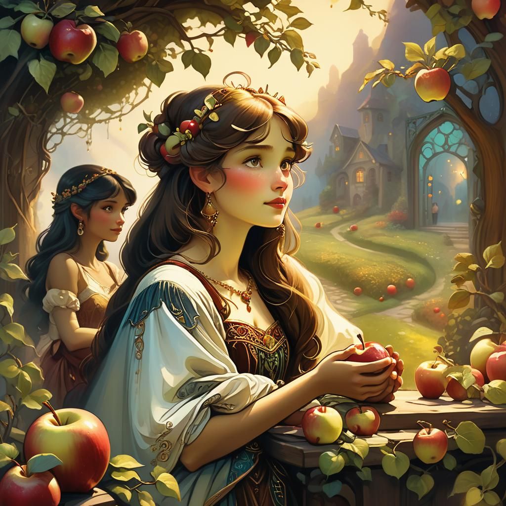 Anthropomorphic Apple in Mystical Fantasy Illustration