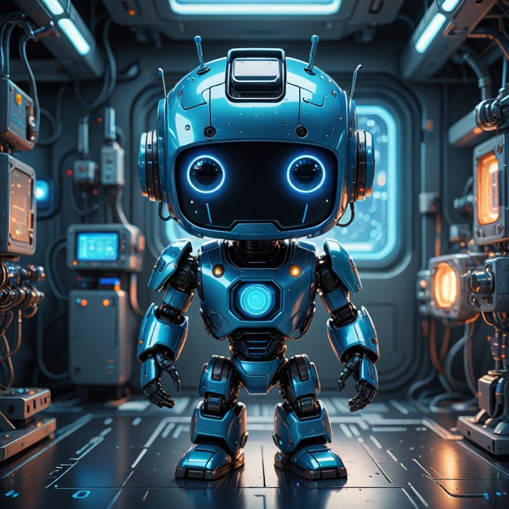 Chibi Robot in Futuristic Lab Setting