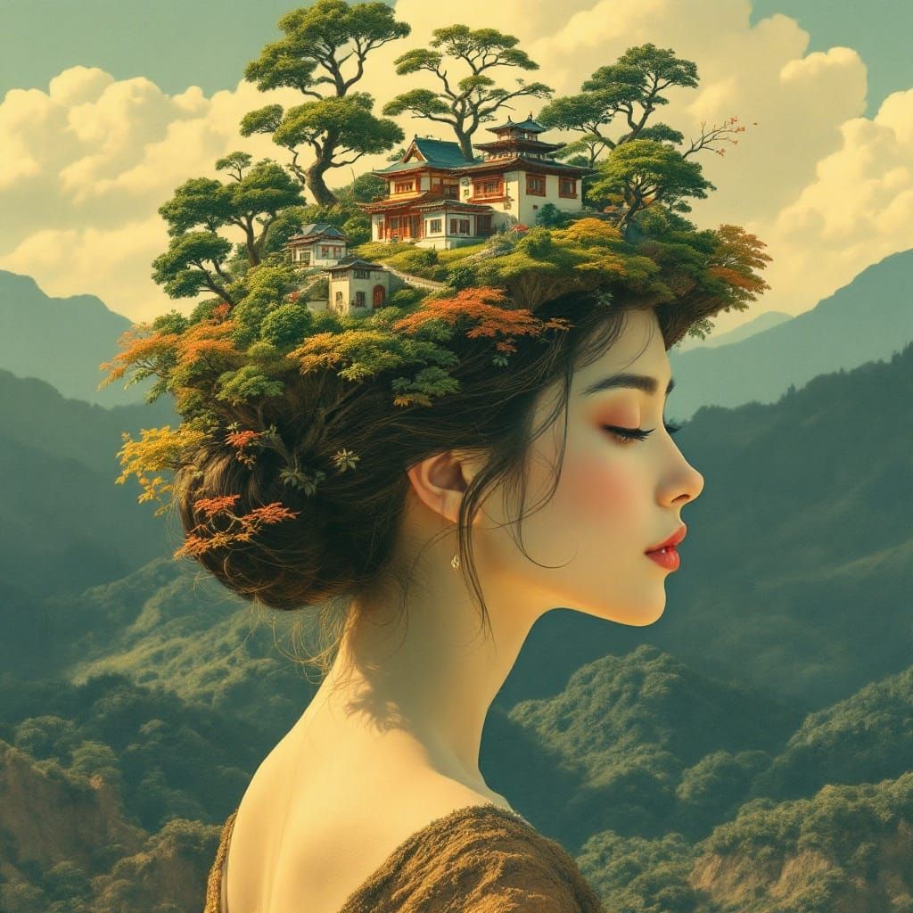 Serene Woman Emerges from Earth in Golden Age Illustration