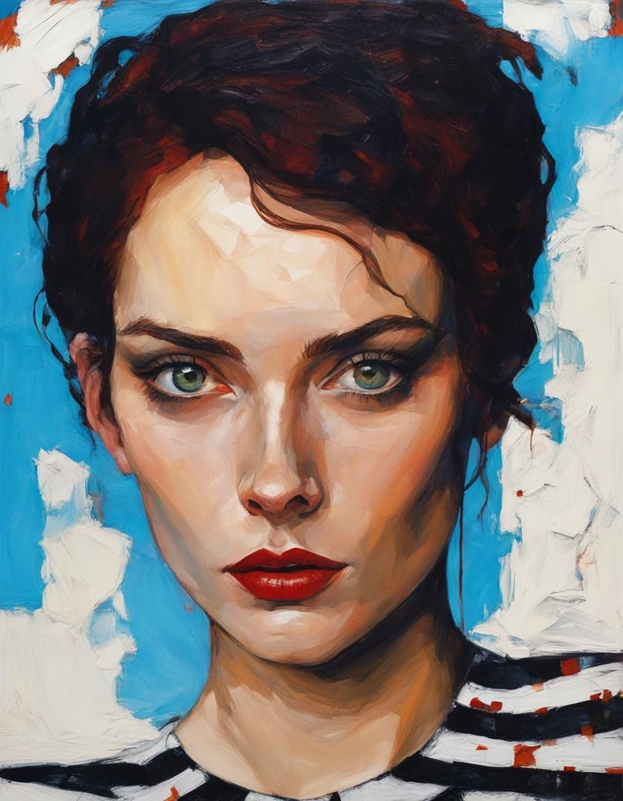 Goth Girl Portrait in Impasto Style