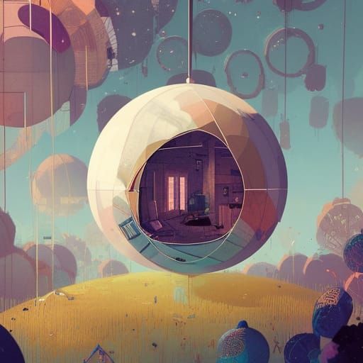 House Inside Sphere: Hyperdetailed Digital Illustration