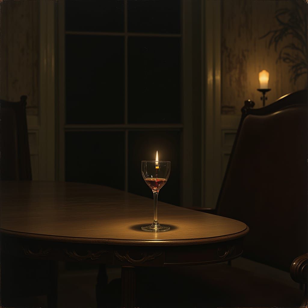 A Glass of Wine in Somber, Golden Light