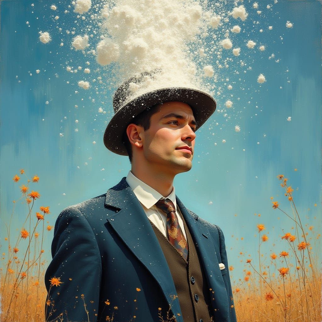 Man in Sugar Rain, Vivid Impasto Painting