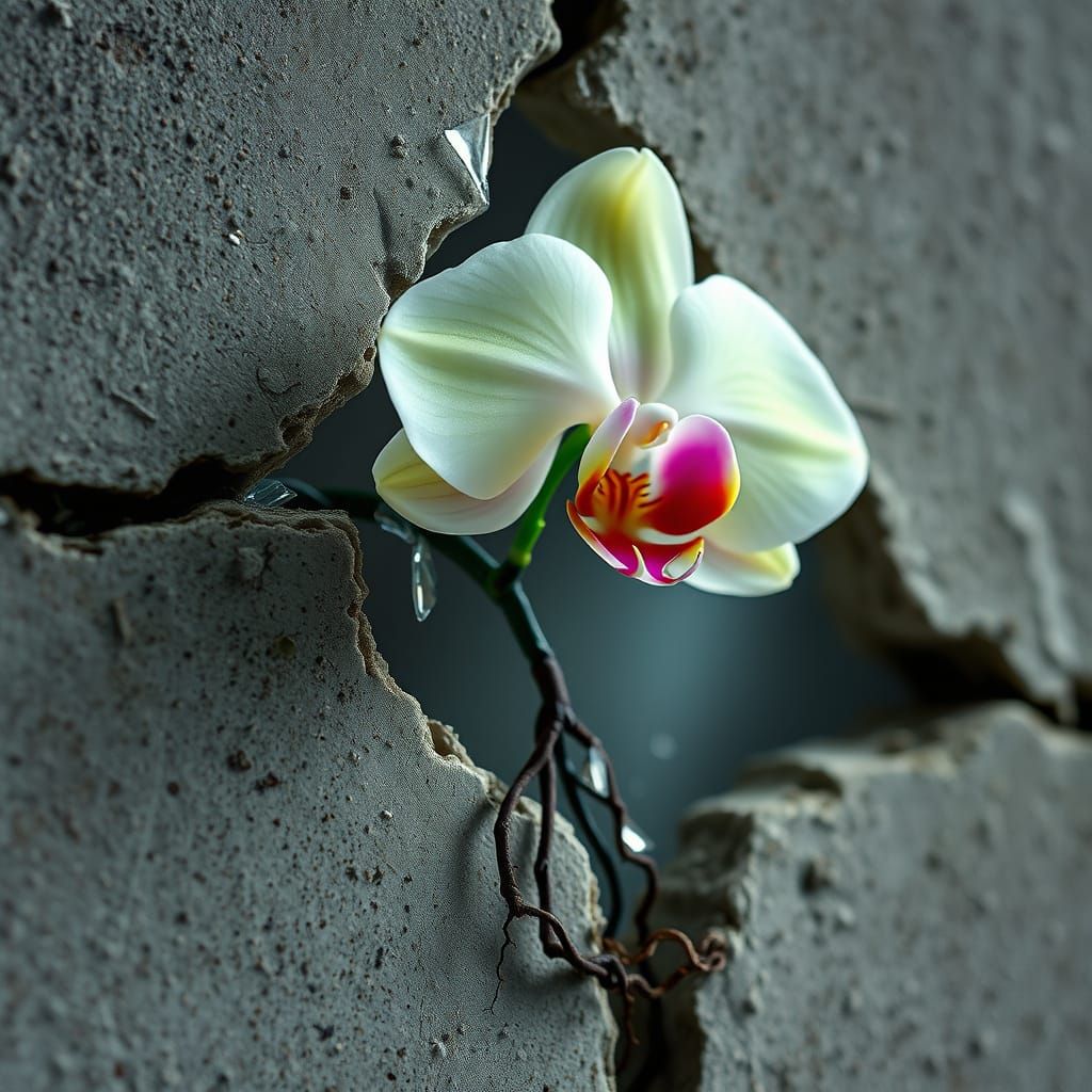Orchid in Concrete: A Hyperrealistic Macro Photograph