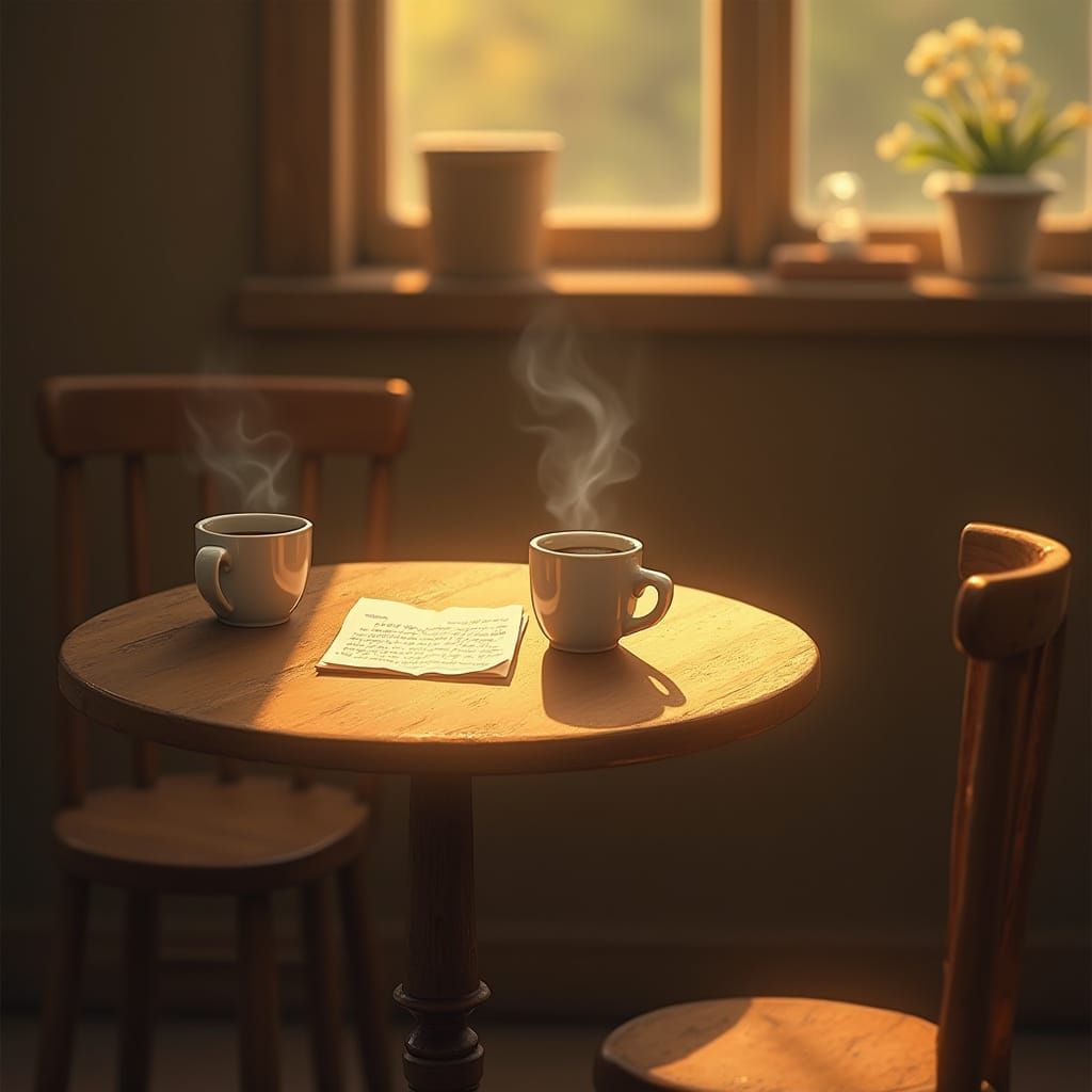 Still Life: Coffee Table with Mugs and Letter