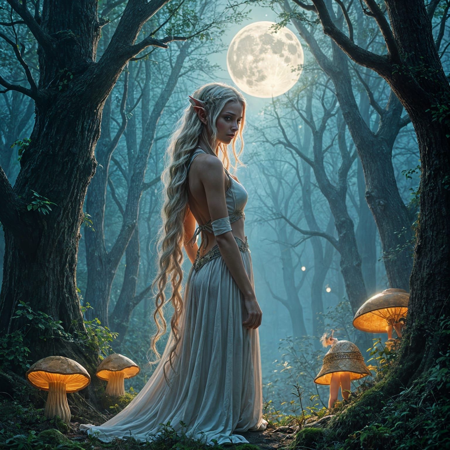 Luminous Forest Goddess in Ethereal Splendor