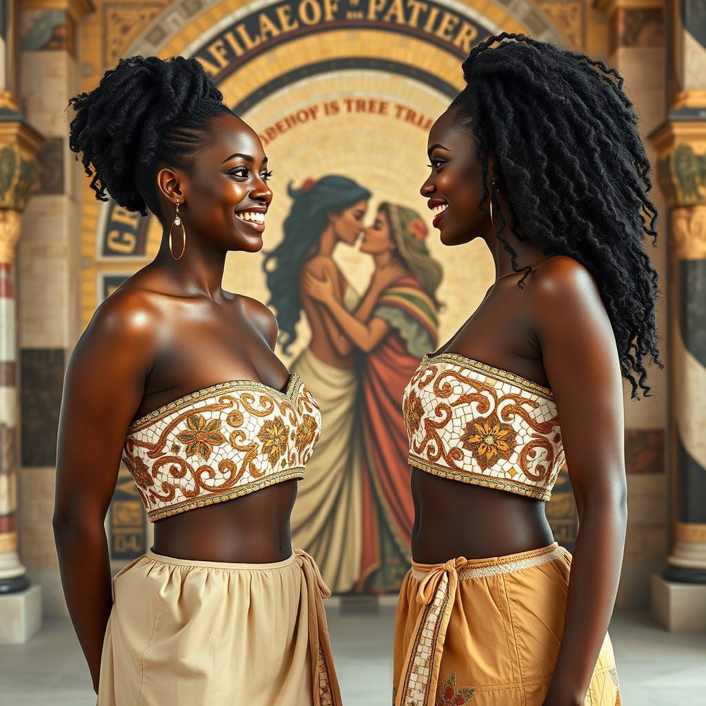 Mosaic Women in Pompeii: A Photorealistic Roman Empire Scene