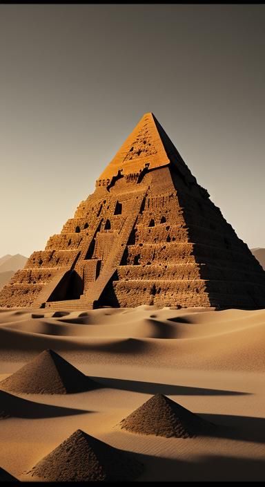 Majestic Pyramids at Sunset: Hyperrealistic Ancient Monument