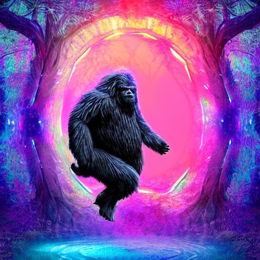 Astral Sasquatch Portal Jump: Holographic Illustration