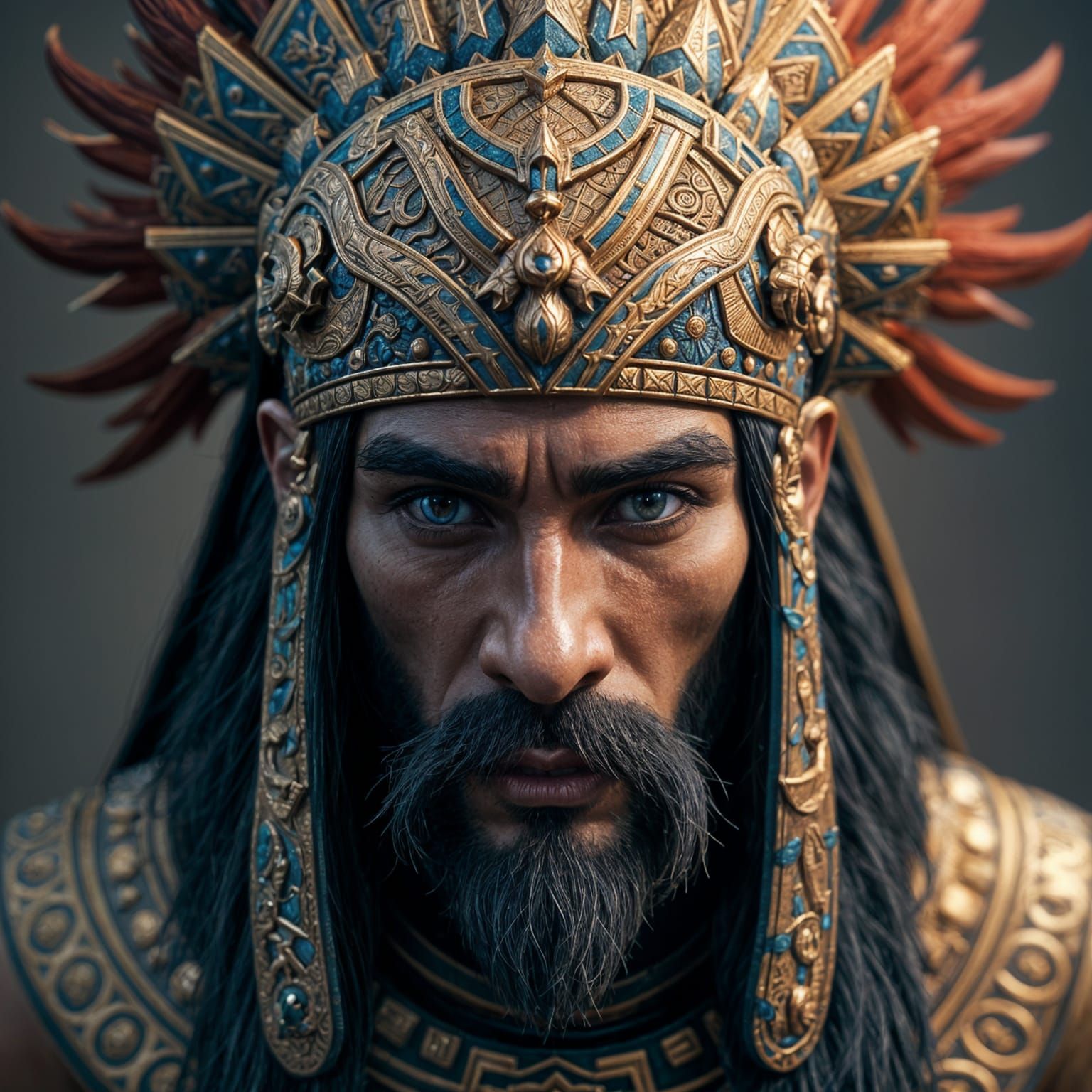 Ancient Warrior King in Battle Regalia