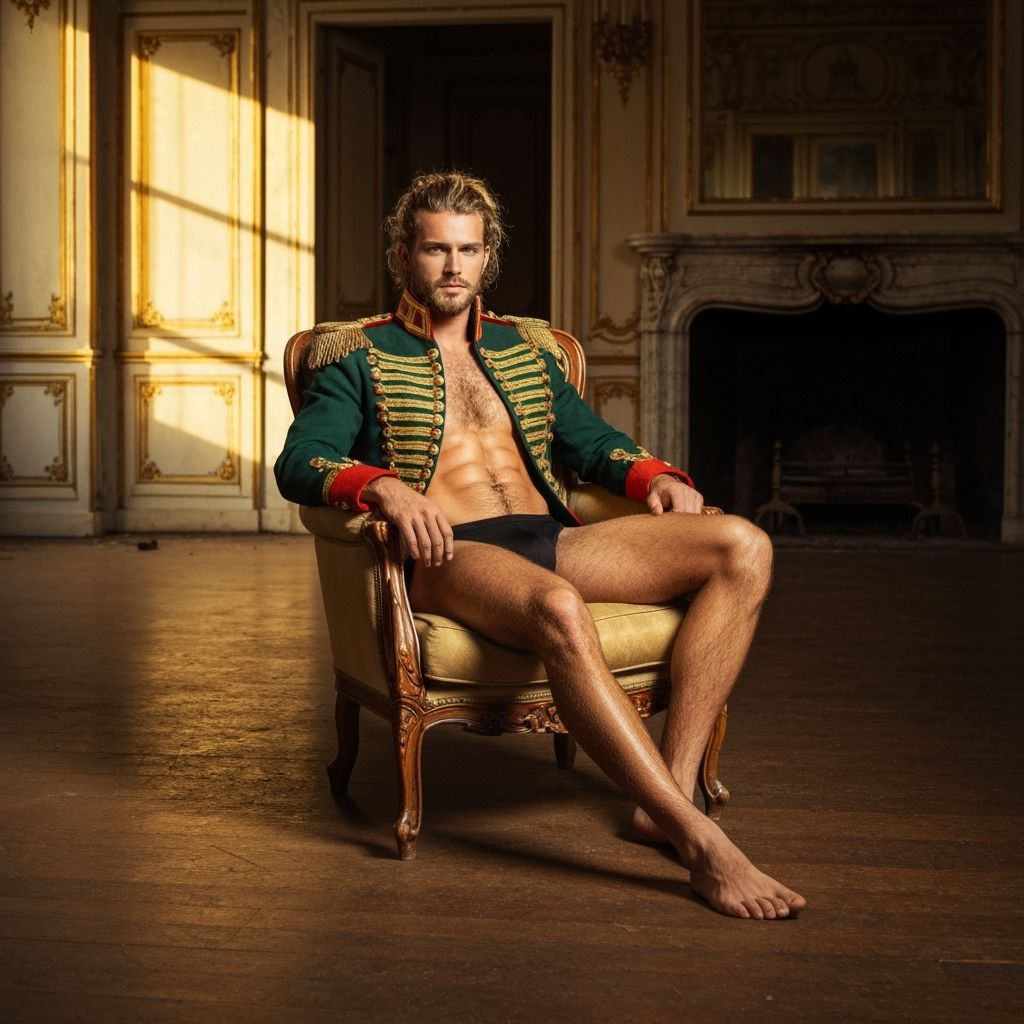 Baroque Villa: Man in Hussar Jacket Sits in Armchair