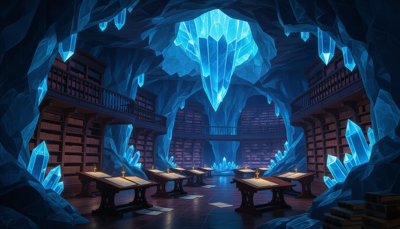 Infinite Library in Crystal Cave: Hyper-Realistic Digital Ar...