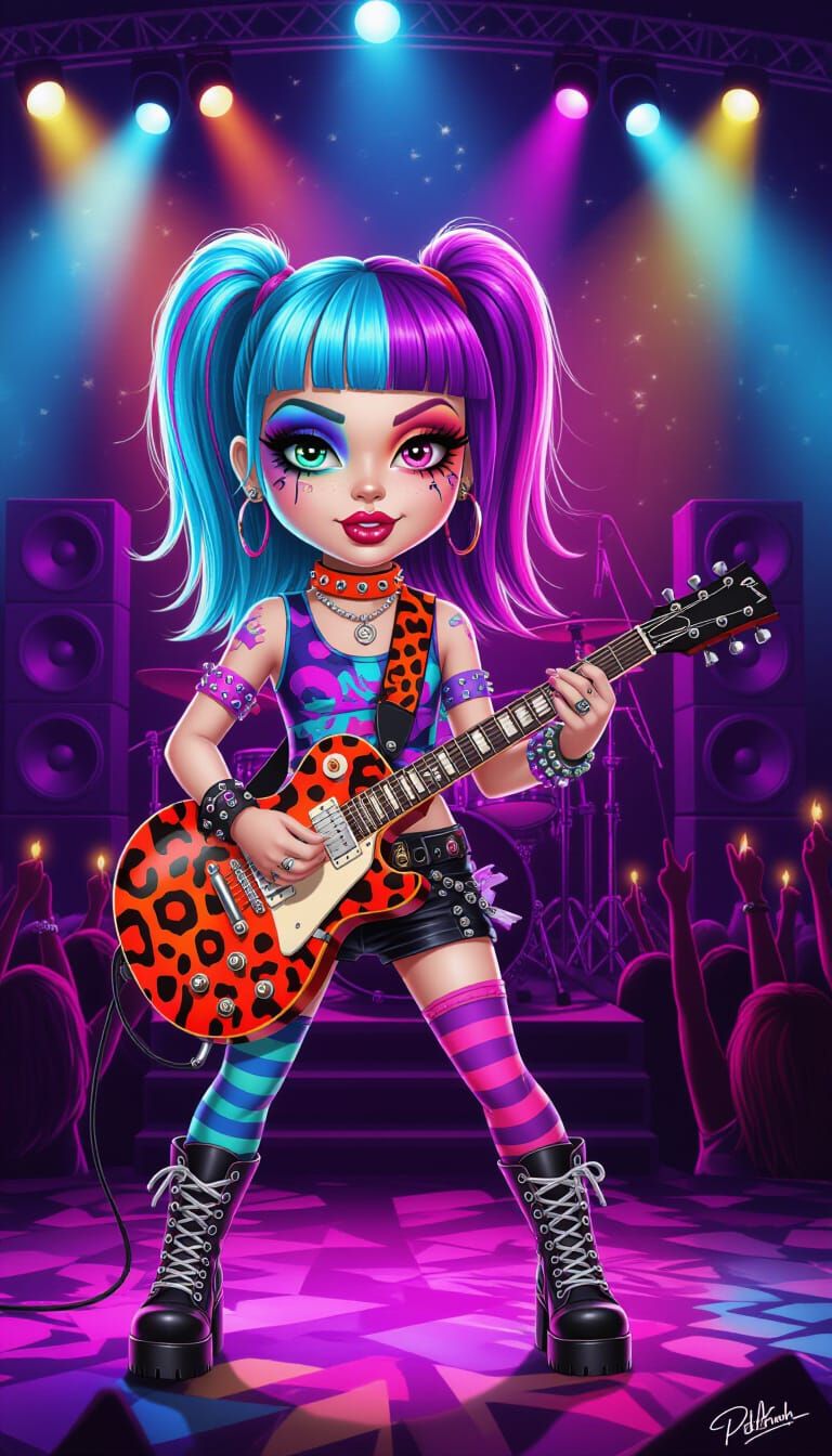 Emo Rock Girl Playing Guitar on Stage