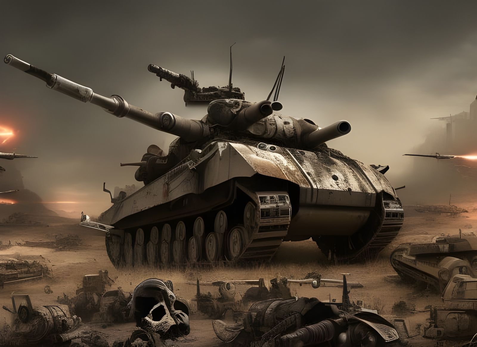 Apocalyptic Tank War in Dramatic Digital Painting