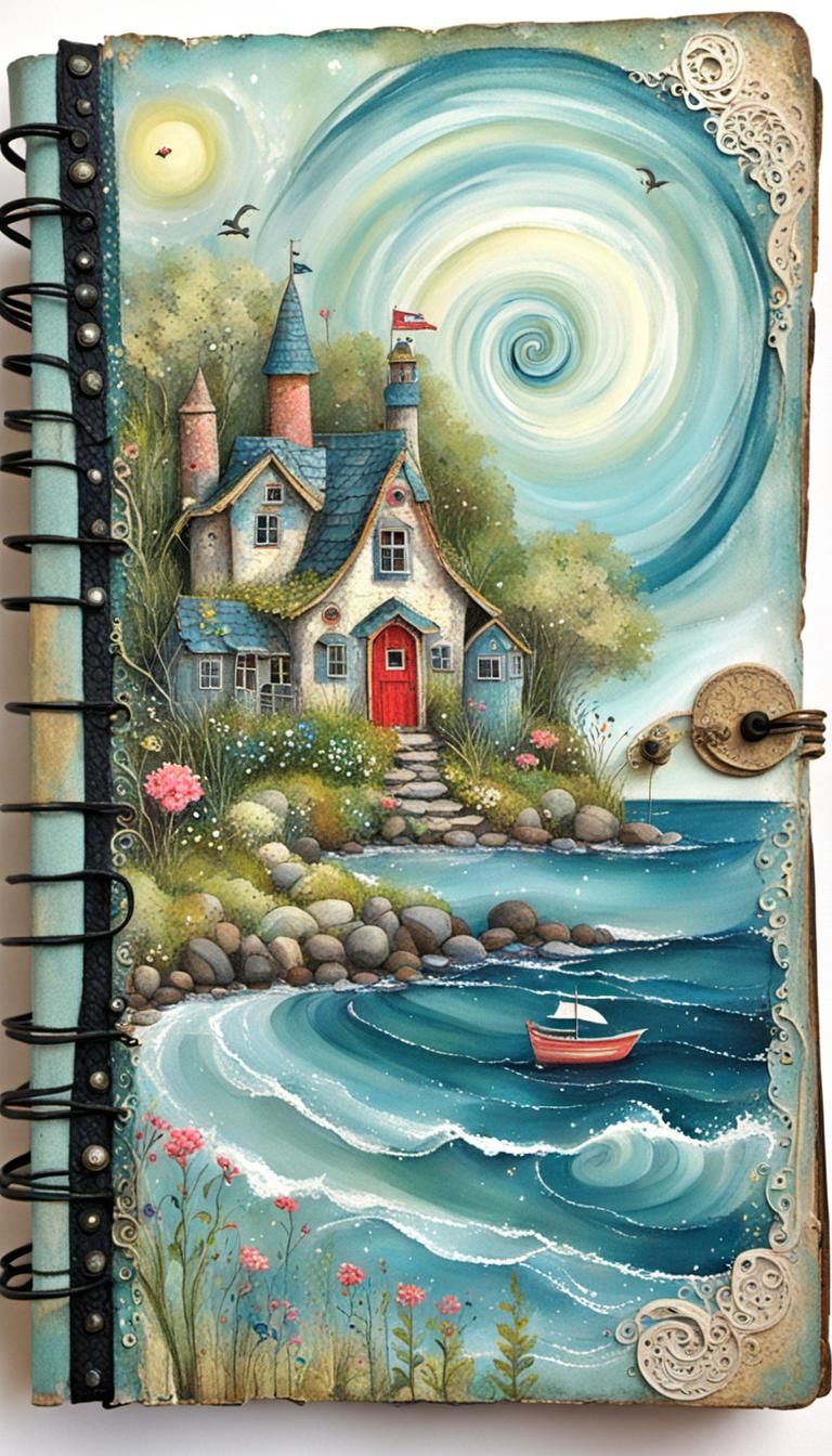 Seaside Cottage in Abstract Fairytale Style