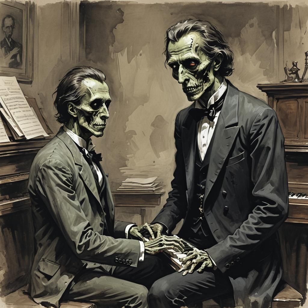 Chopin as Zombie Pianist in Dark Fantasy Style