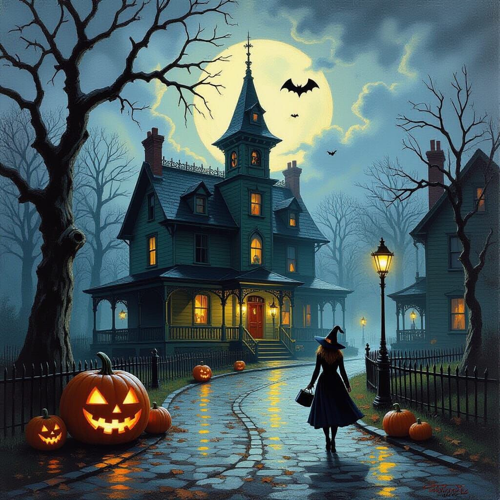 Halloween in Sleepy Hollow, New York - Oil Painting