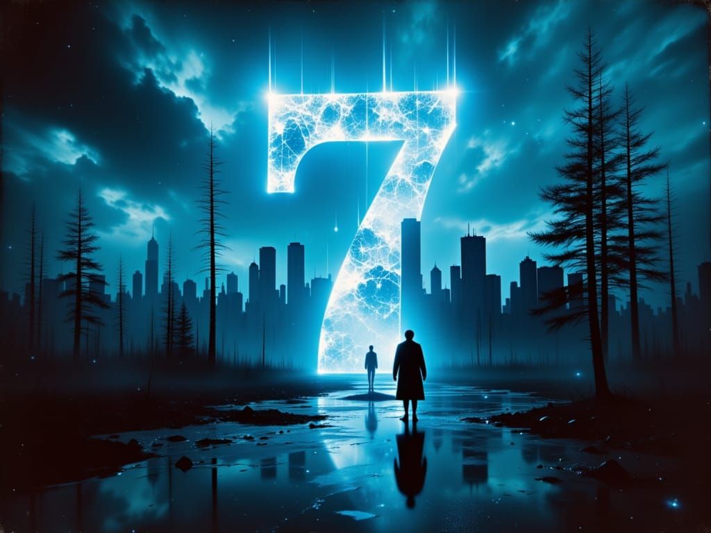 Glowing Numbers 6 and 7 in Alien Sky