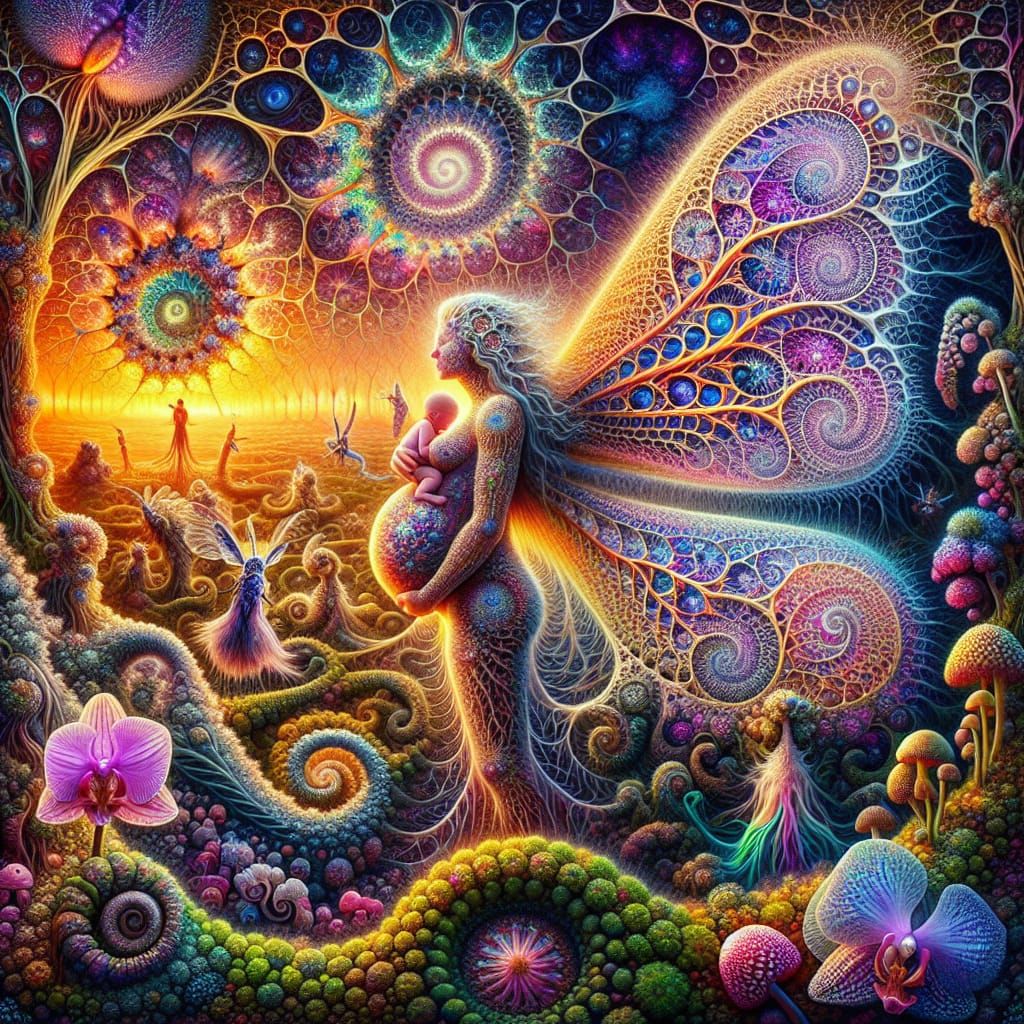 Ethereal Pregnant Nymph-Wizard in Fantasy Landscape