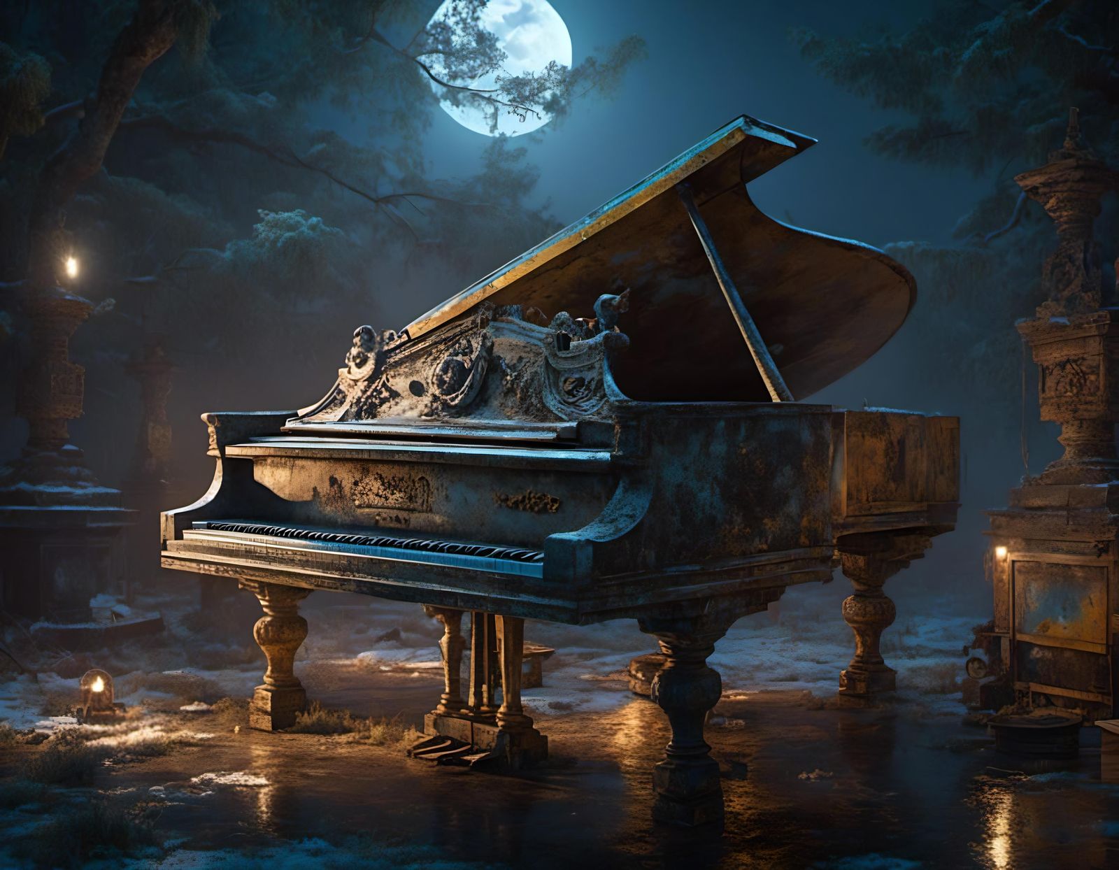 Hyperrealistic Moonlight Sonata Piano in Abandoned City