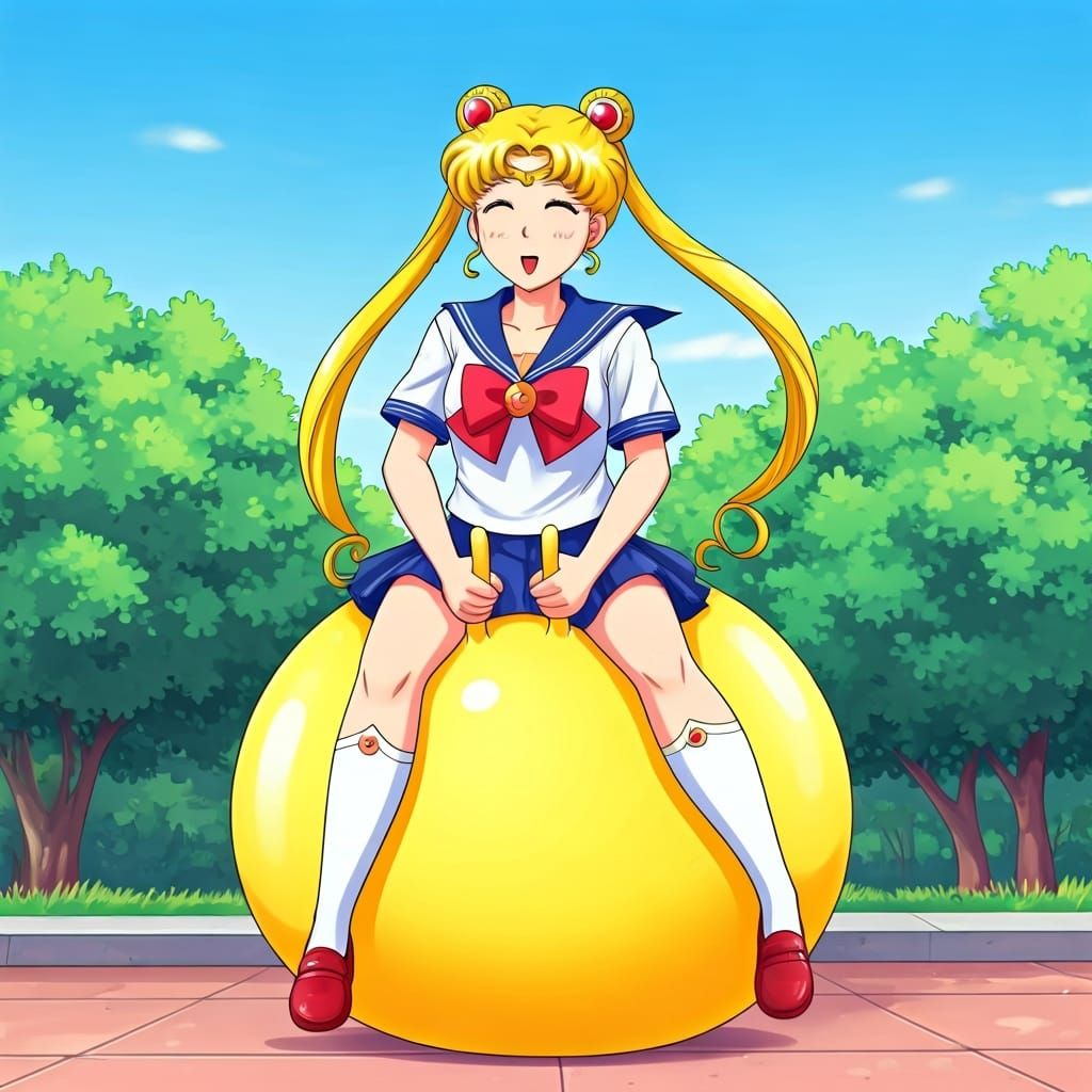 Sailor Moon Bouncing on a Hopper Ball in 2D
