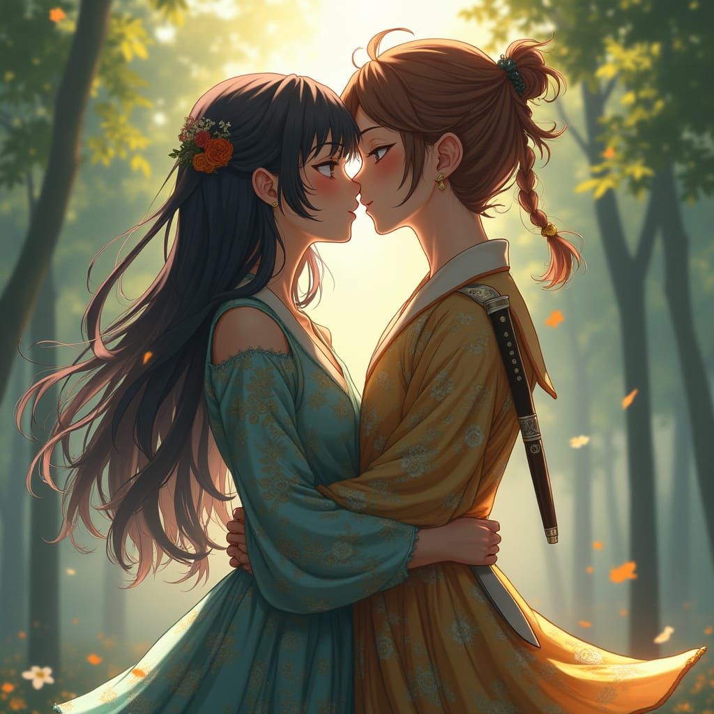 Anime-Style Kiss with Hidden Knife