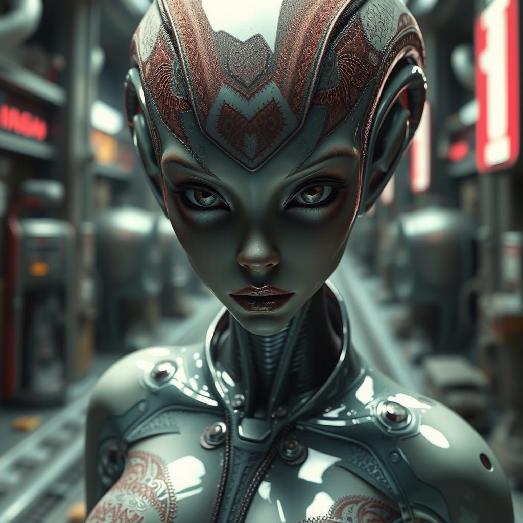 Hyperrealistic Alien in Futuristic 3D Environment