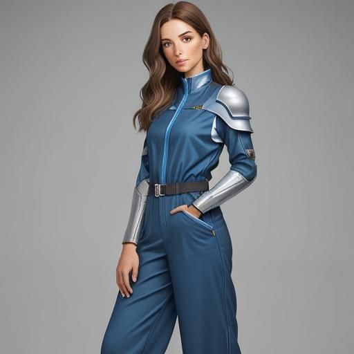 Girl in Blue Jumpsuit and Silver Armor