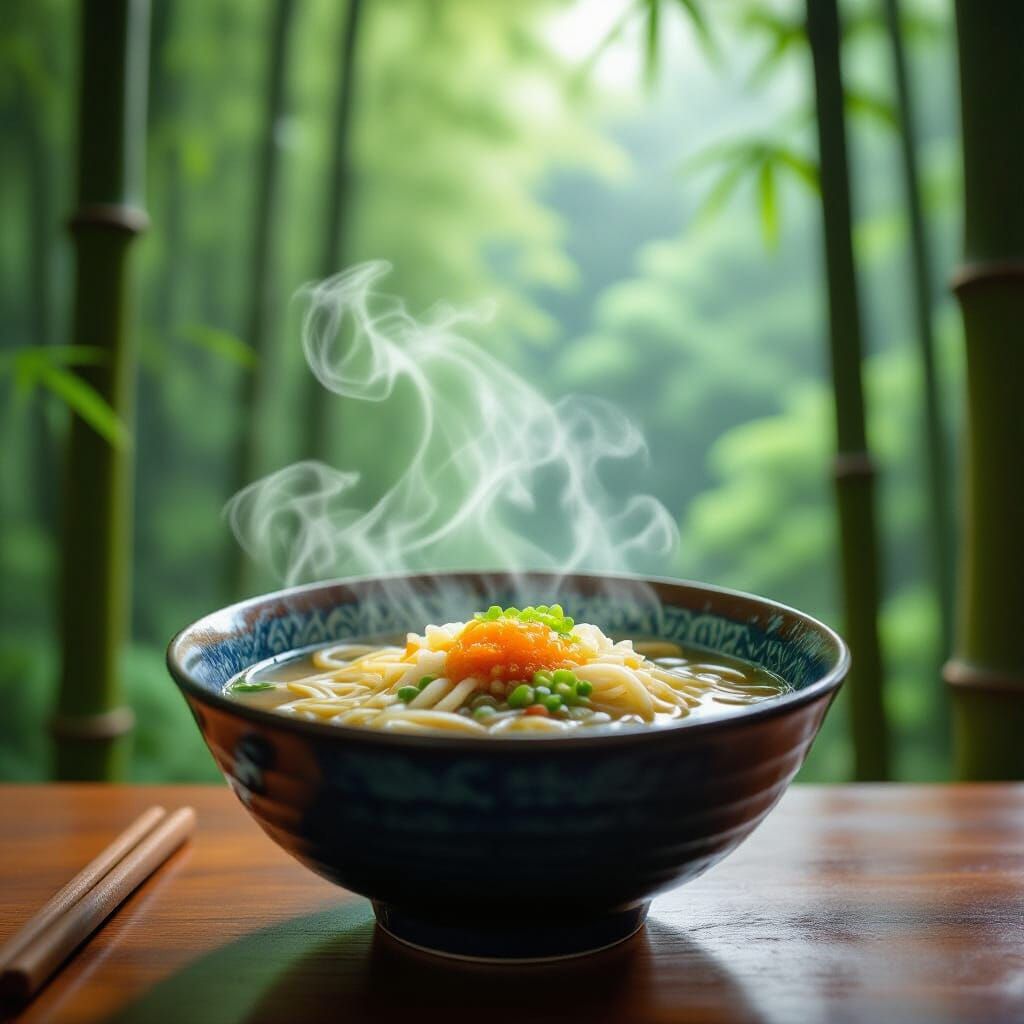 Ramen Meets Bamboo Forest: A Double Exposure Delight