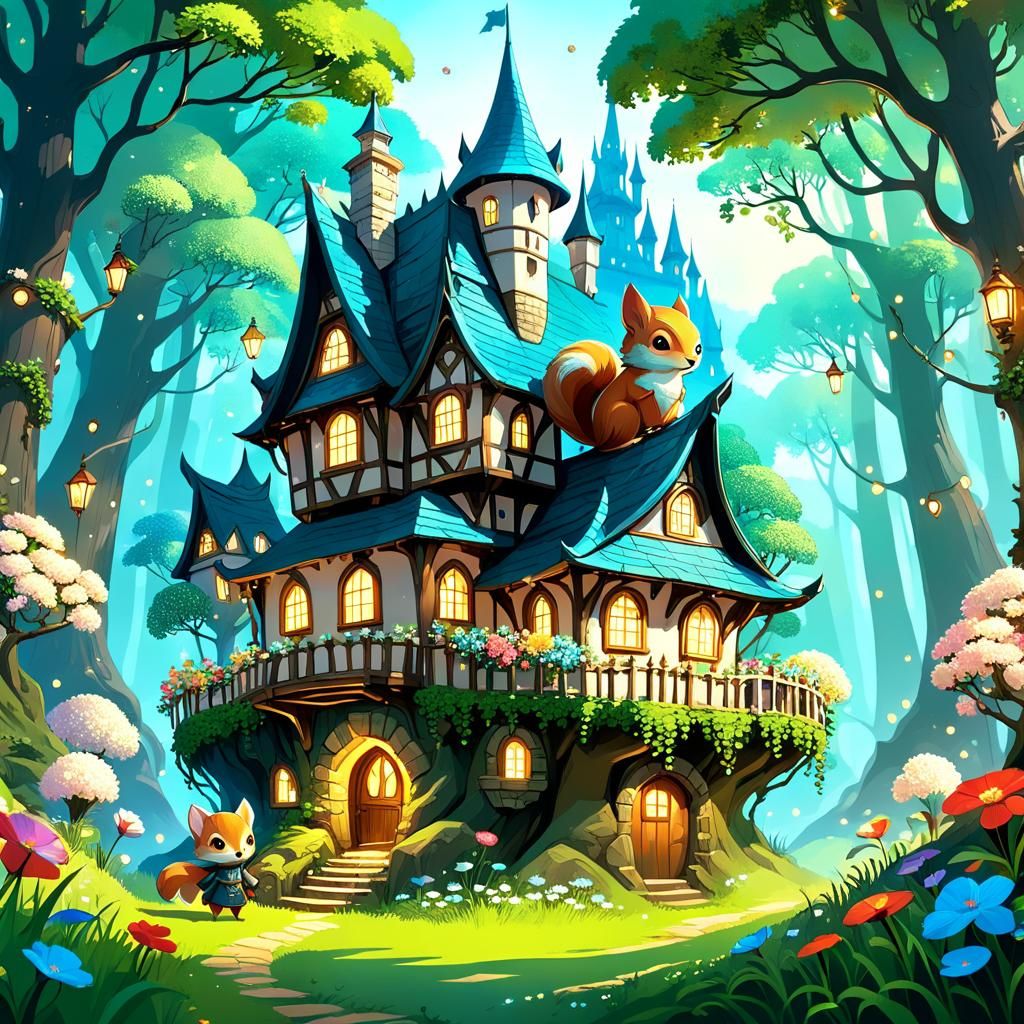 Chibi Squirrel Squire in Enchanted Forest