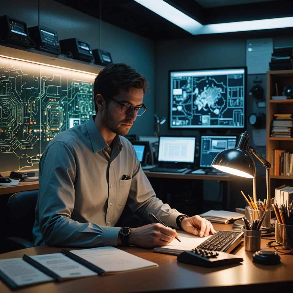 Futuristic Lab Scene in Glass Lamp with Soft Warm Light