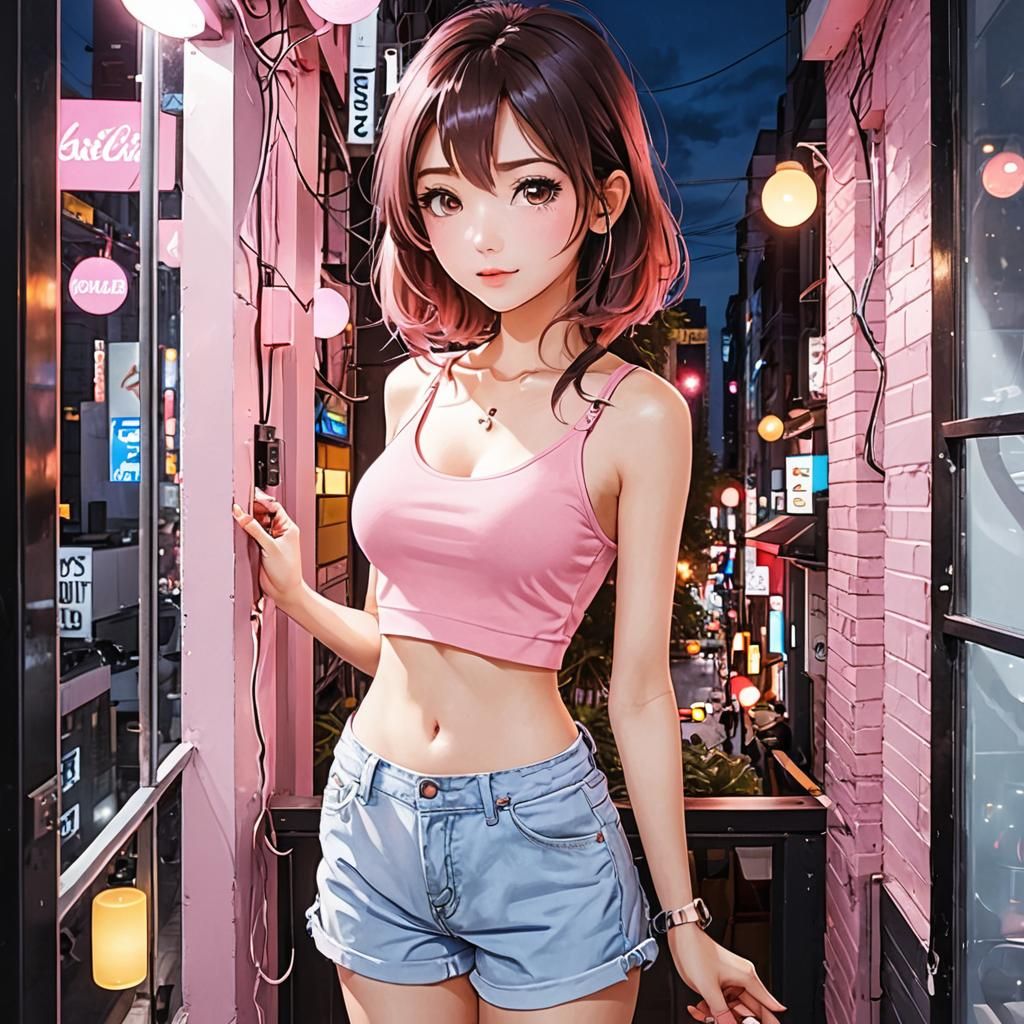 Alluring Girl in Tokyo Bedroom at Night