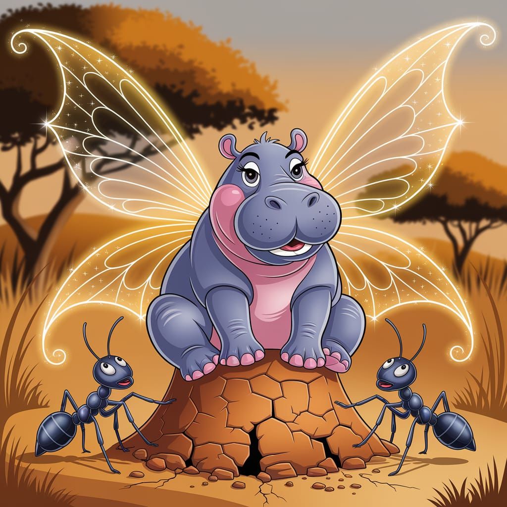 Whimsical Hippo Fairy Crushes Anthill